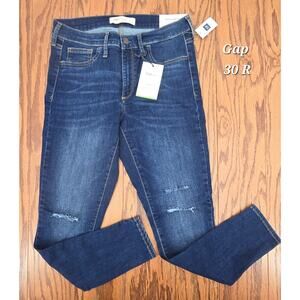 Gap 1969 High Stretch Jeggings Dark Wash Mid Rise Skinny Distressed Jean 30R NWT